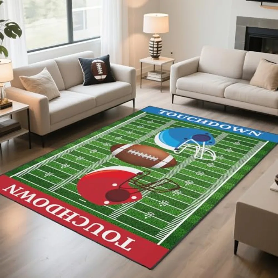 

Football Rug Non-Slip 5x7 ftFootball Court Area Rugs with Cool Print for Bedroom Game Room Decor