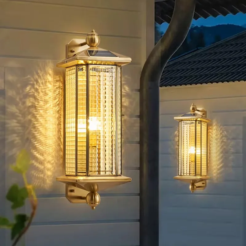 

Modern Outdoor Waterproof Wall Light Retro Entrance Porch Villa Courtyard Solar Wall Lamp with Stainless Steel Body