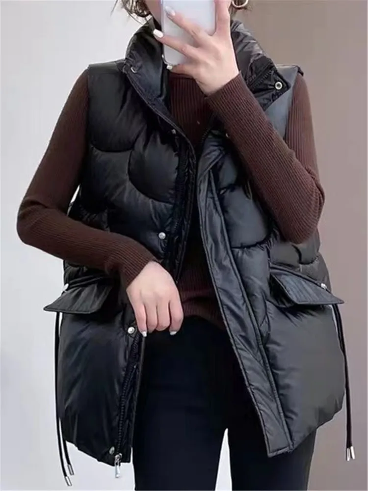 

Fashion Short Cotton Vest Women's Style Korean Version Stand Collar Versatile Outerwear Autumn Winter New Vests Jackets Female