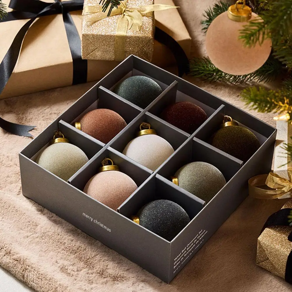 9Pcs Light Luxury Christmas Ball Ornaments Flocking Christmas Tree Party Decoration 2025 New Year Christmas Spheres Pendant