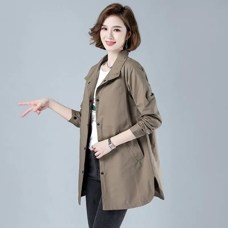 ربيع الخريف جديد Sle منتصف طول معطف المرأة حجم كبير Faionable رقيقة لون نقي عادية فضفاضة تناسب معطف طويل Sve