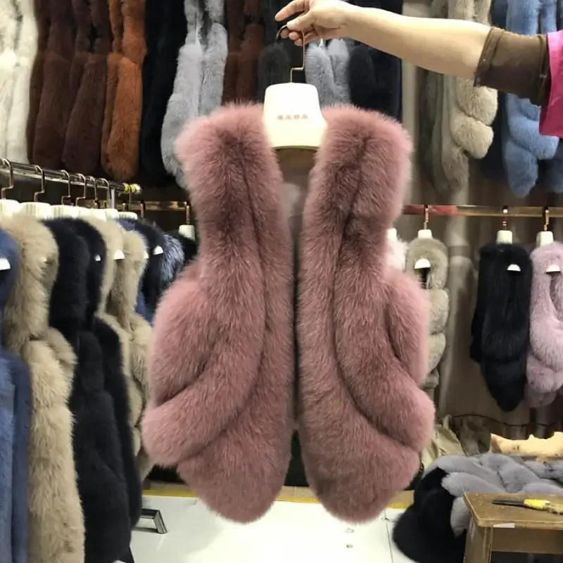

Faux Fox Fur Grass Waistcoat Women's Full Skin Autumn and Winter New Style Fishtail Fox Fur Medium Length Vest Warm Female
