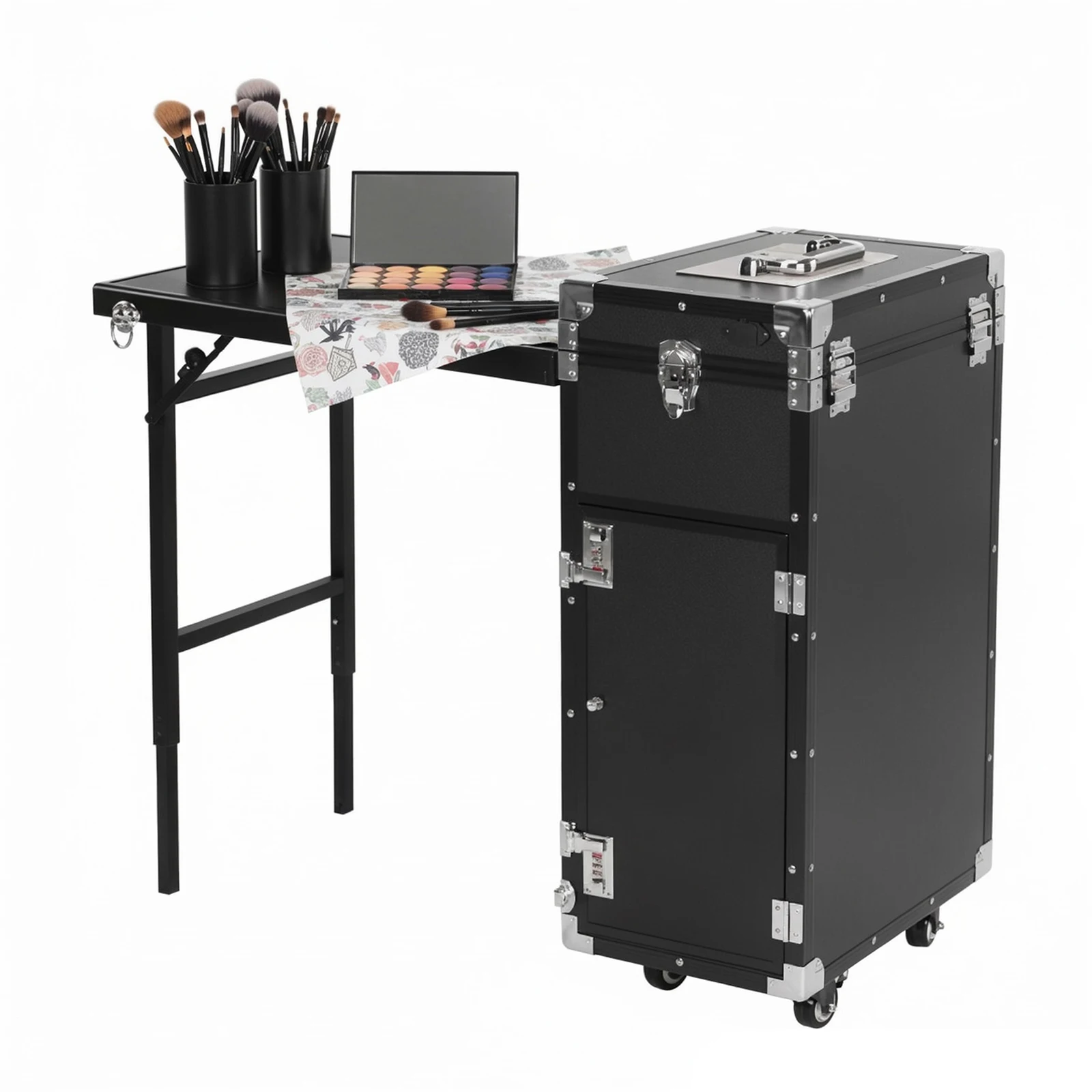 

2 Desktop Cosmetic Trolley Organizer with Wheel & Drawers Makeup Storage Box Large Capacity for Mobile Nails Techs & Salon Use