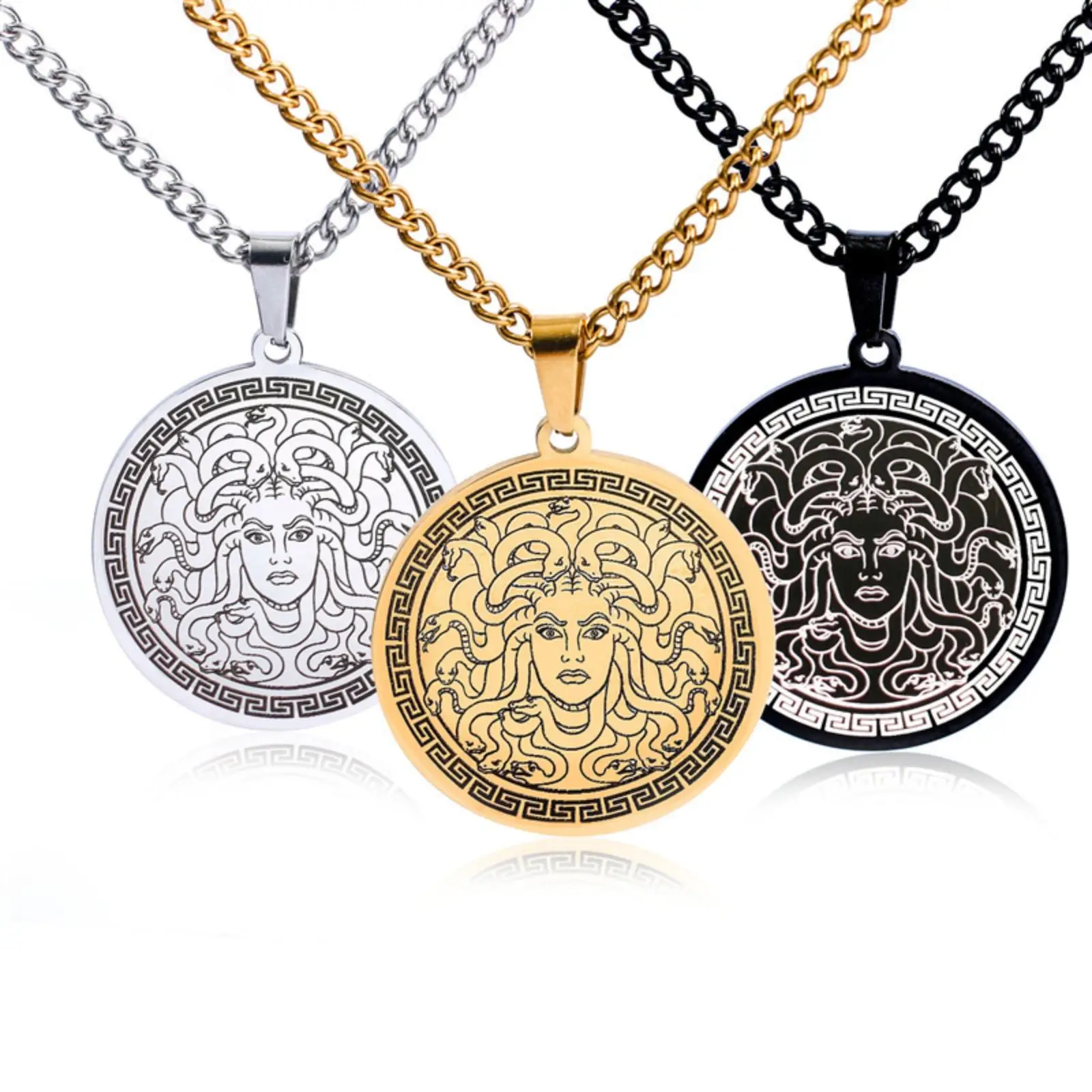 Edelstahl Medusa Gorgon Anhänger Halskette Antike Griechische Mythologie Schmuck Geschenk für Männer Frauen – Detail 4