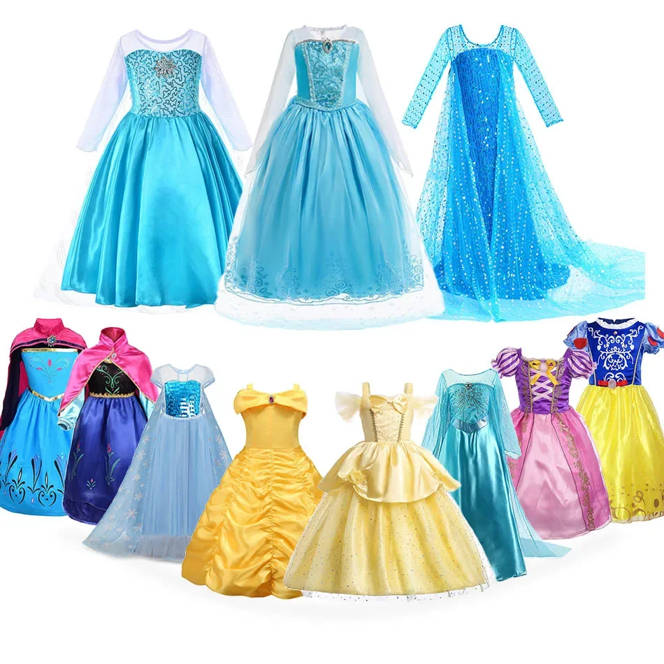 Princess Anna Elsa Dress for Girl Halloween Birthday Party Costume Children Rapunzel Snow White Belle Fancy Outfit Clothes 3-10T