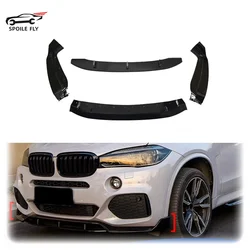 For BMW X6 F16 M Sport M50i M50d 2014-2019 4Pcs Front Bumper Splitter Lip Spoiler Glossy Black Carbon Fiber Look  Body Kit
