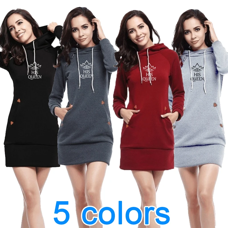 Latest Autumn and Winter Women\'s Printed Short Hoodie Slim Fit Dress Solid Color Hoodie Dress Women\'s Long Sleeve Dress