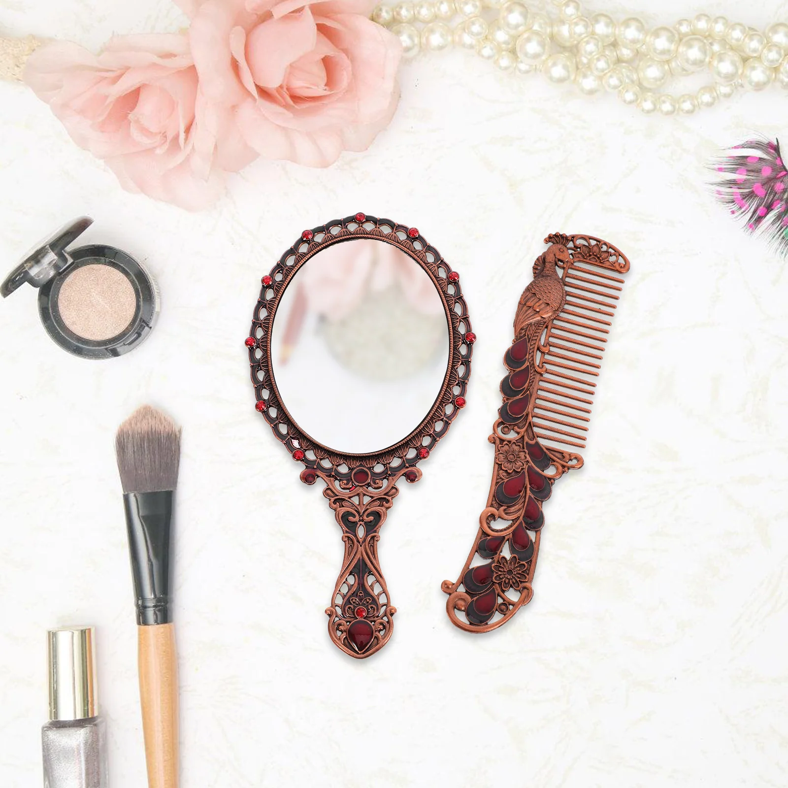 

Portable Retro Mirror Handheld Small Mirrors Bedroom Bathroom Decorative Wear resistant Travel Size