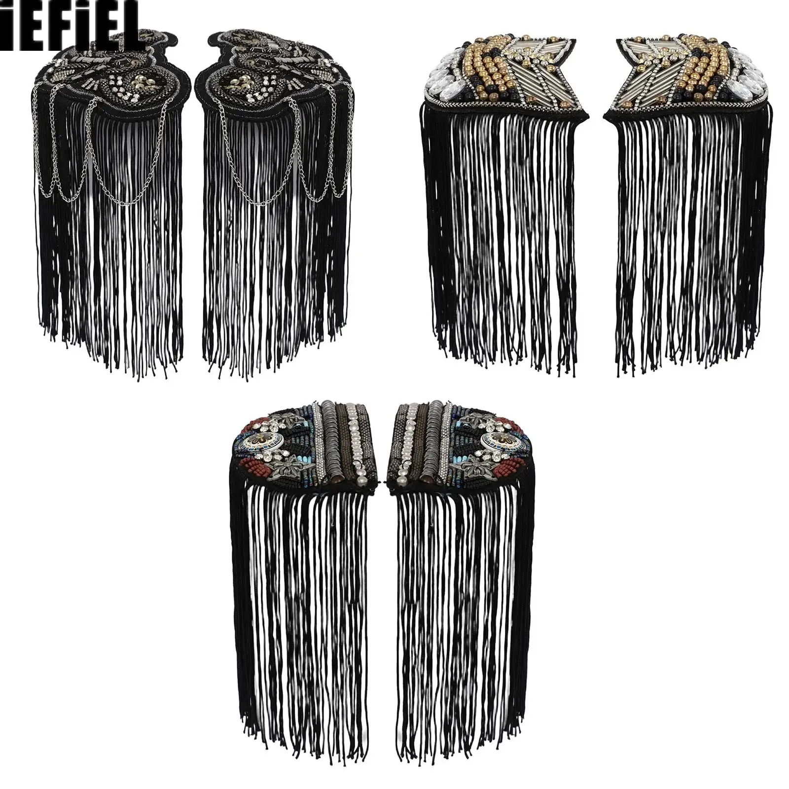 

Tassel Rhinestones Beaded Tassel Shoulder Epaulet Badge Rhinestone Shoulder Brooch Pin Fringe Shoulder Epaulet for Women Men