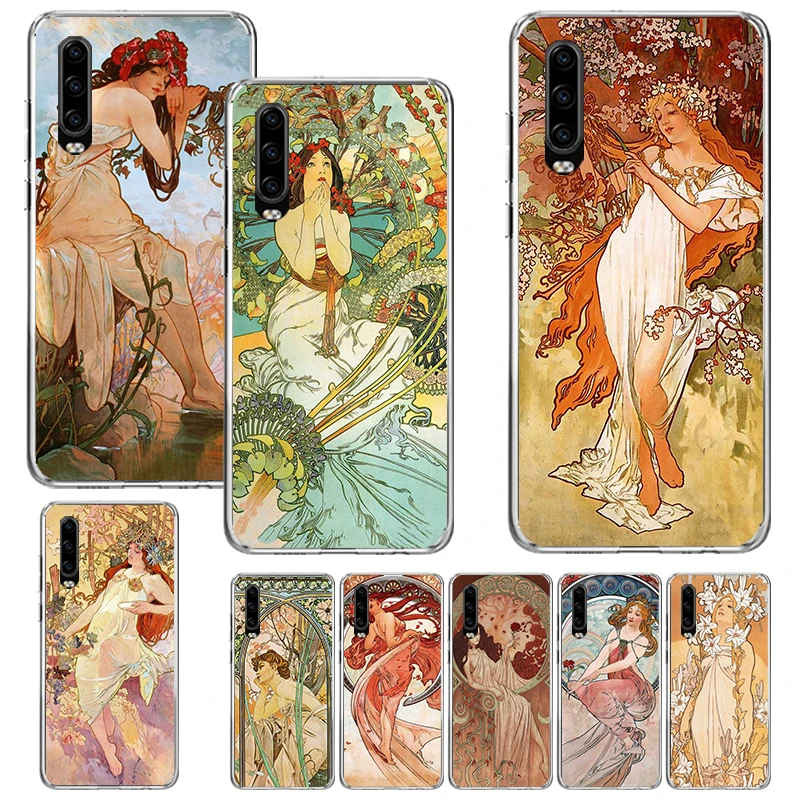 Alfons Mucha Primavera Print Soft Case for Huawei P40 P50 P30 P20 P10 Lite Phone Shell Mate 10 20 30 40 Pro Pattern Cover