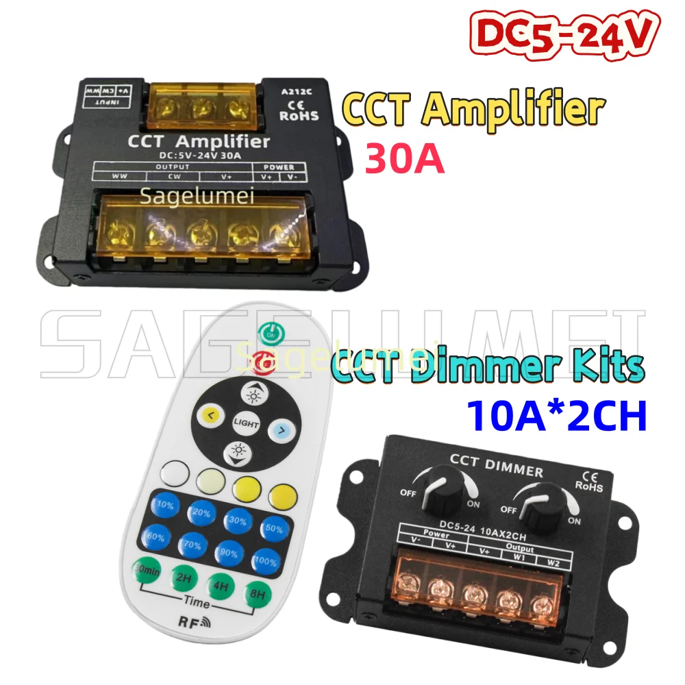 

Dual color temperature LED Amplifier DC5-24V Dual knob CCT Dimmer led strip Amplifiter power Signal Repeater for WW CW Lamp tape