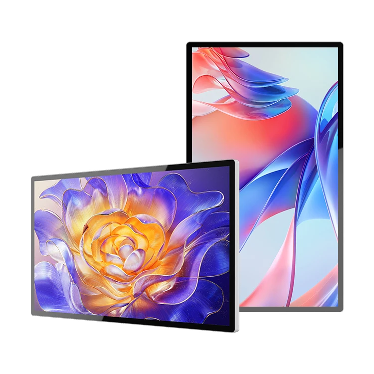شاشة لافتات رقمية لمركز التسوق 55 بوصة 4k 500cd مع شاشة إعلانات LCD ملونة كاملة لافتات رقمية مثبتة على الحائط