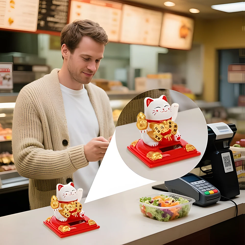 قطة محظوظة مموجة تعمل بالطاقة الشمسية، زخرفة لطيفة وساحرة، زخرفة لطيفة ومتينة وصديقة للبيئة