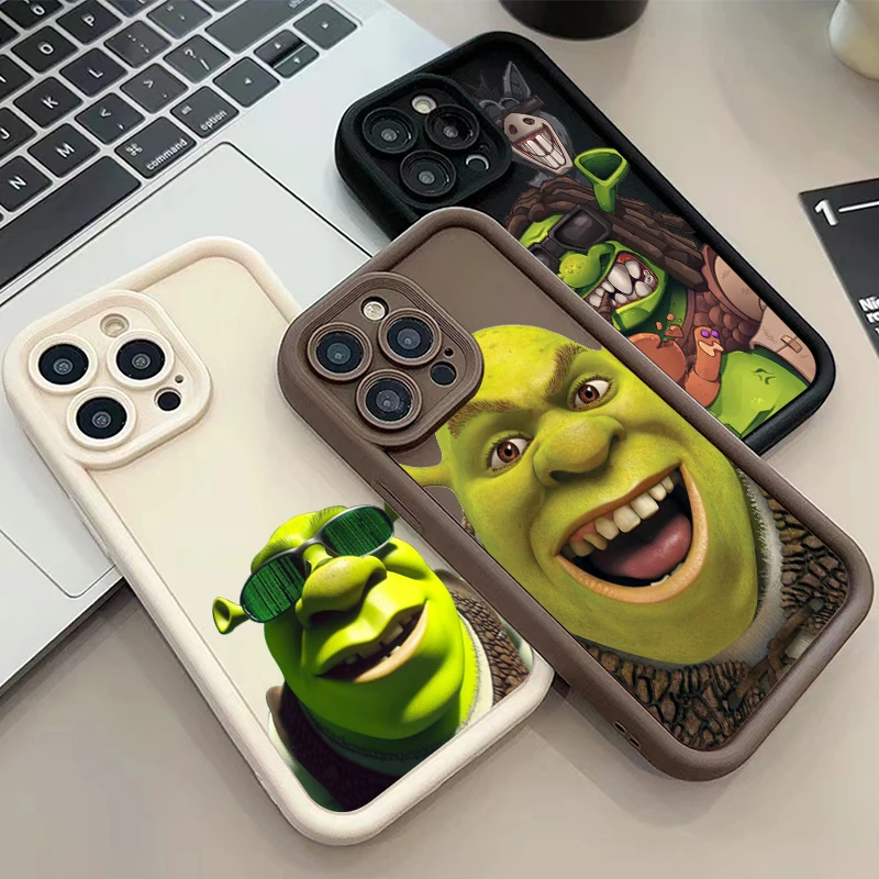 Cartoons Cute Shrek For Apple iPhone 15 14 13 12 11 XS XR X 8 7 Pro Max Plus Soft Eye Ladder Phone Case Cover