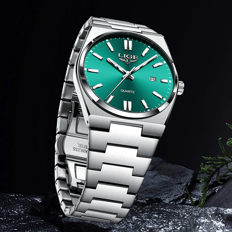 LIGE simple Men's watches waterproof luminous fashion business clock stainless steel strap quartz watches for men reloj hommes