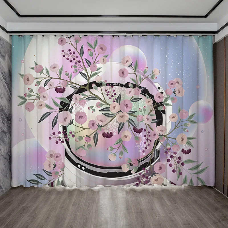 Personalized Creative Astronaut Pattern High Blackout Curtains Technology Sense Starry Sky Space Shading Drape Bedroom Curtain