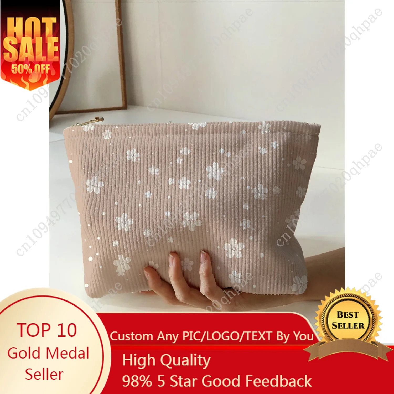 

1pc，Floral patterned corduroy zipper makeup bag, lightweight and multifunctional makeup storage bag