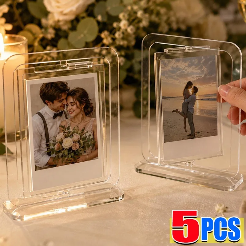 Rotating Clear Acrylic Picture Frame 3 Inch Display Stand for Polaroid Photos Desk Card Holder Instagram Style Home Decor Gift