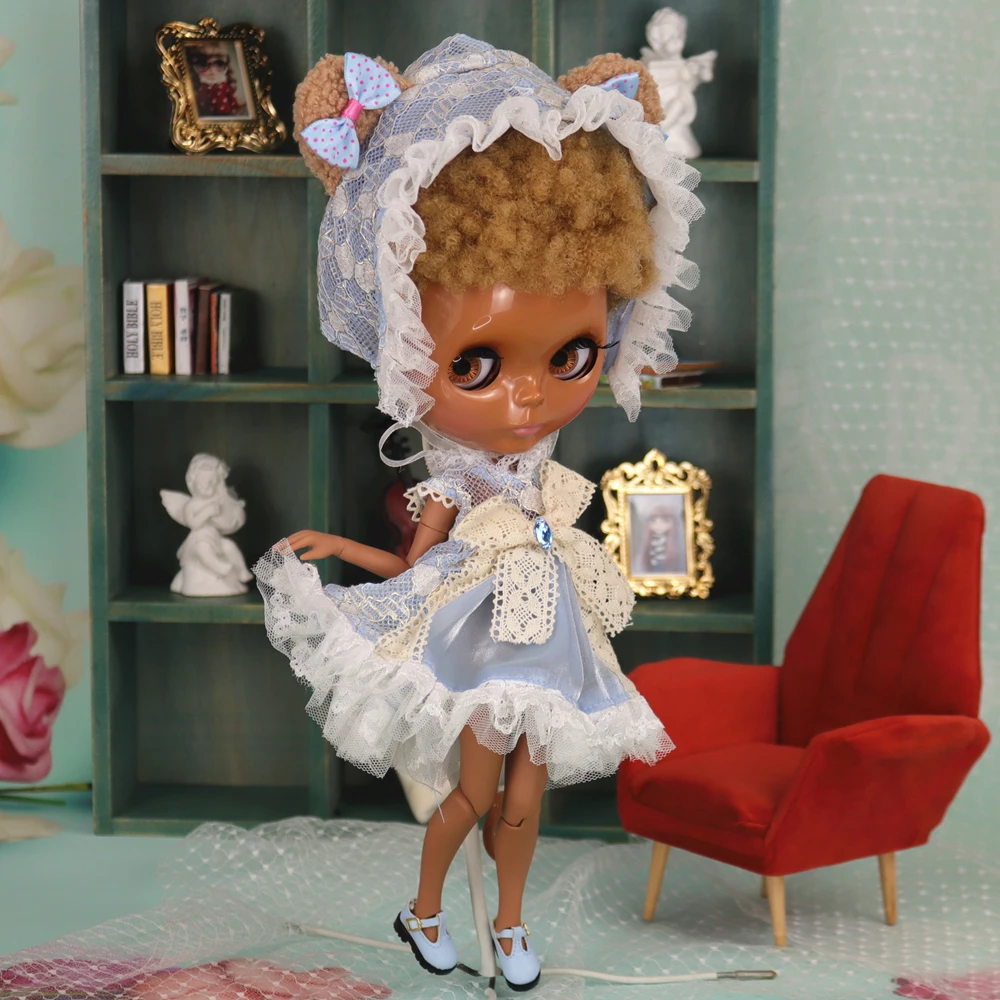 ICY DBS Blyth Doll No.N214 Afro Brown Hair Dark skin Joint Body 1/6 Bjd Ob24 Anime Girl Toys Azone S