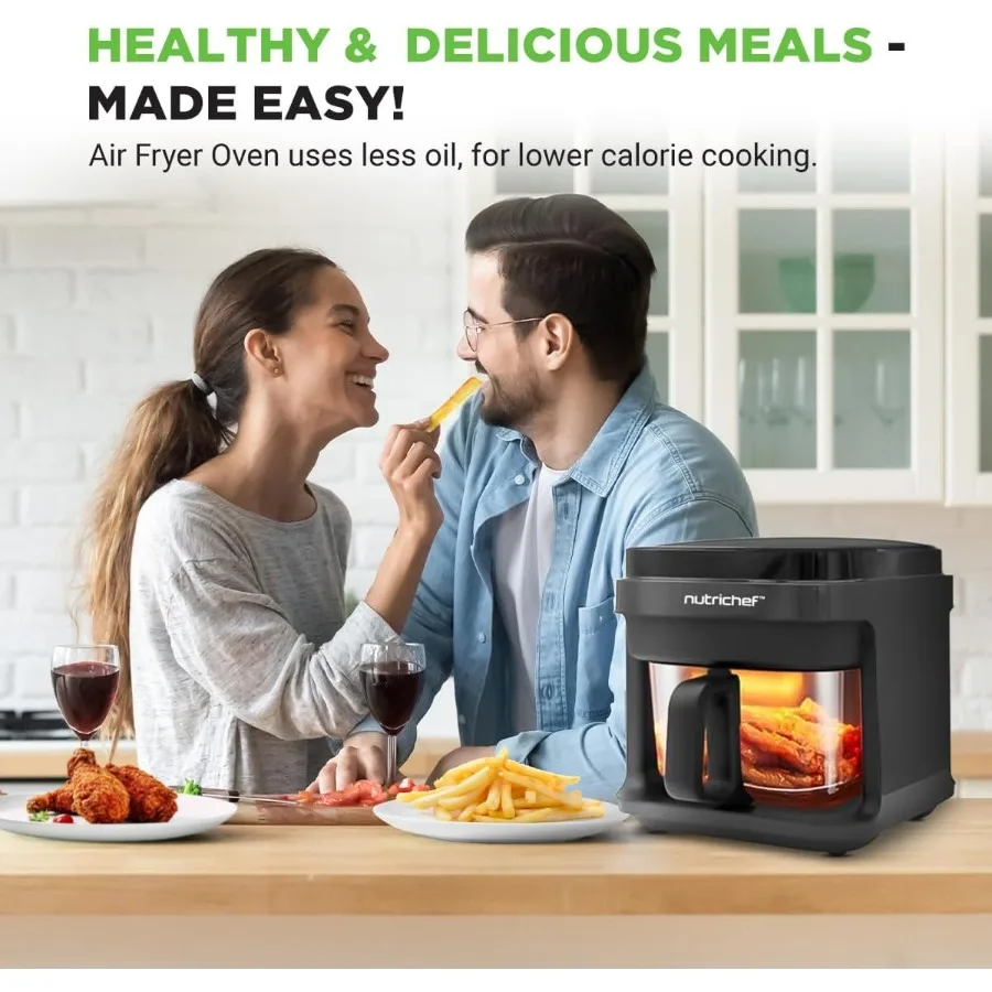 5.8クォート エアフライヤー 81種類のプリセット調理モード 透明なフライボウルで最高の調理結果を実現 エビ、ステーキ、フライドポテト、手羽先、チキンなどに