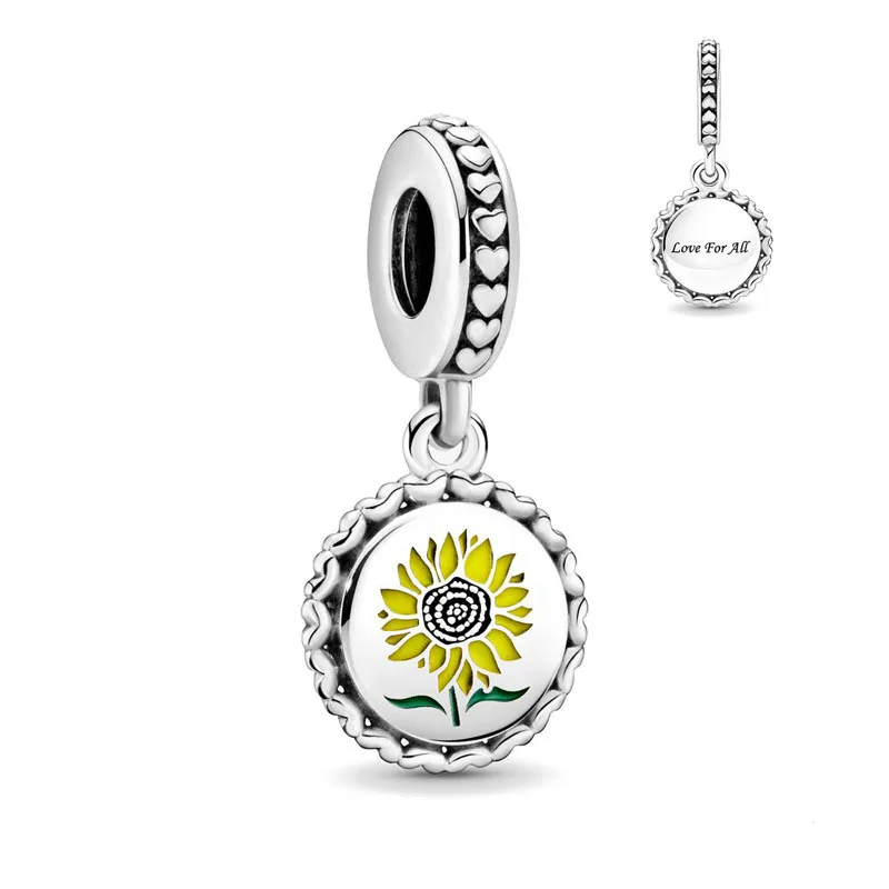 Perles de tournesol plaquées argent regardé 2024 pour femme, perle de coeur Everver, convient au bracelet européen original, breloques, bijoux à bricoler soi-même, nouveau, 925