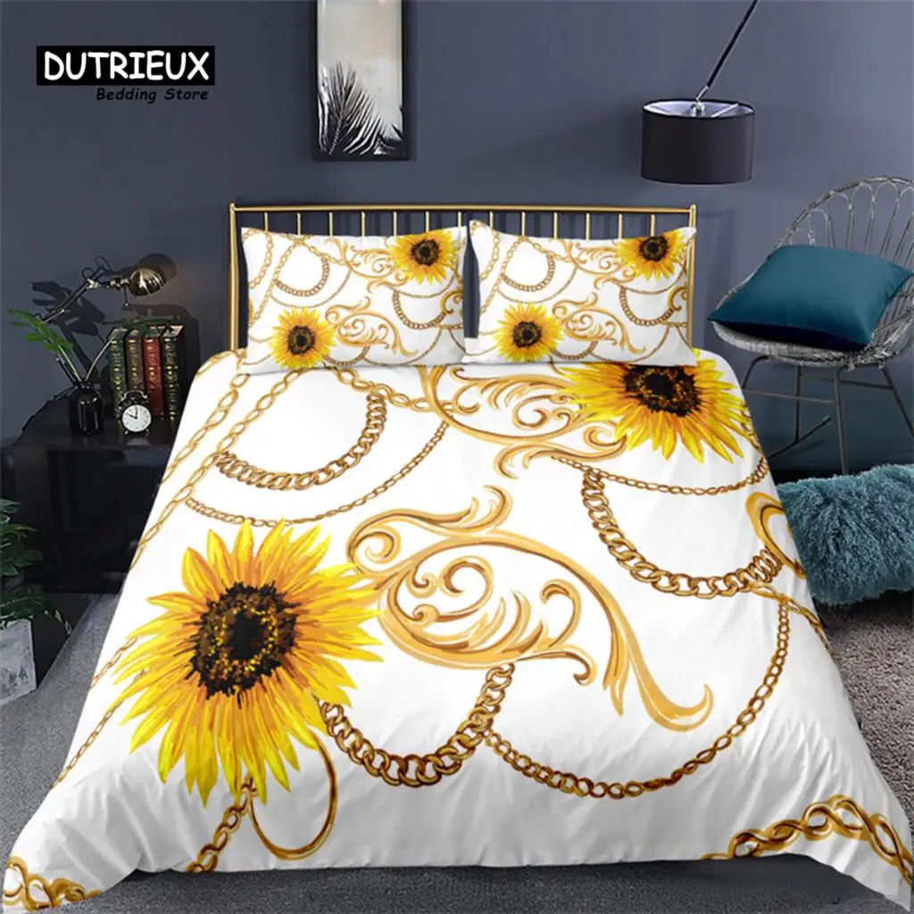 

Luxury 3D Chain Sunflower Print Home Living Comfortable Duvet Cover Set Kids Bedding Set Queen and King EU/US/AU/UK Size