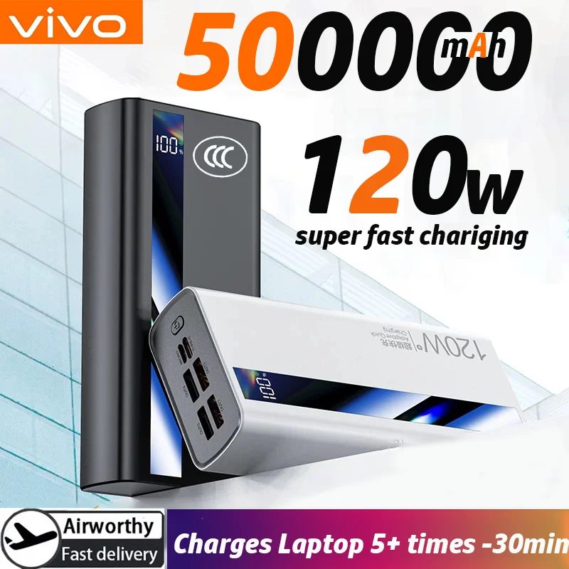 2026 VIIVO 500000mAh 120W Ricarica rapida Display digitale portatile Powerbank Banca di potere di grande capacità per iPhone Samsung