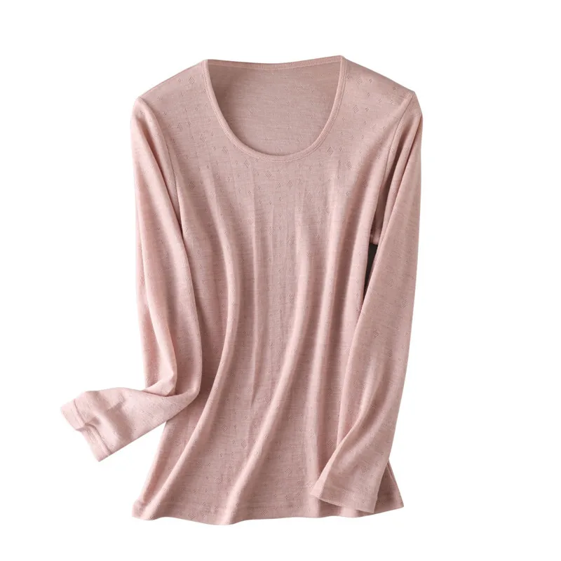 

Женский жаккардовый термотоп из 100% шерсти с круглым вырезом, приятное для кожи, теплое нижнее белье, базовый слой, топ