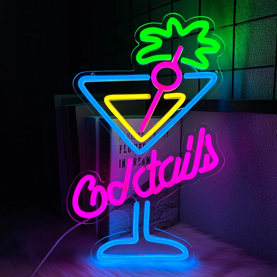 Cocktail Neon Sign, Art Sign Business Light In Front Of Bar, Usb Powered, Used For Restaurant, Club, Party, Man Cave Decor.
