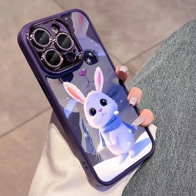 光沢のあるウサギの形をした電話ケース,女性用のシンプルな耐衝撃性バックカバー,ピンク,iPhone 13,14,15,pro max plus,ラグジュアリー