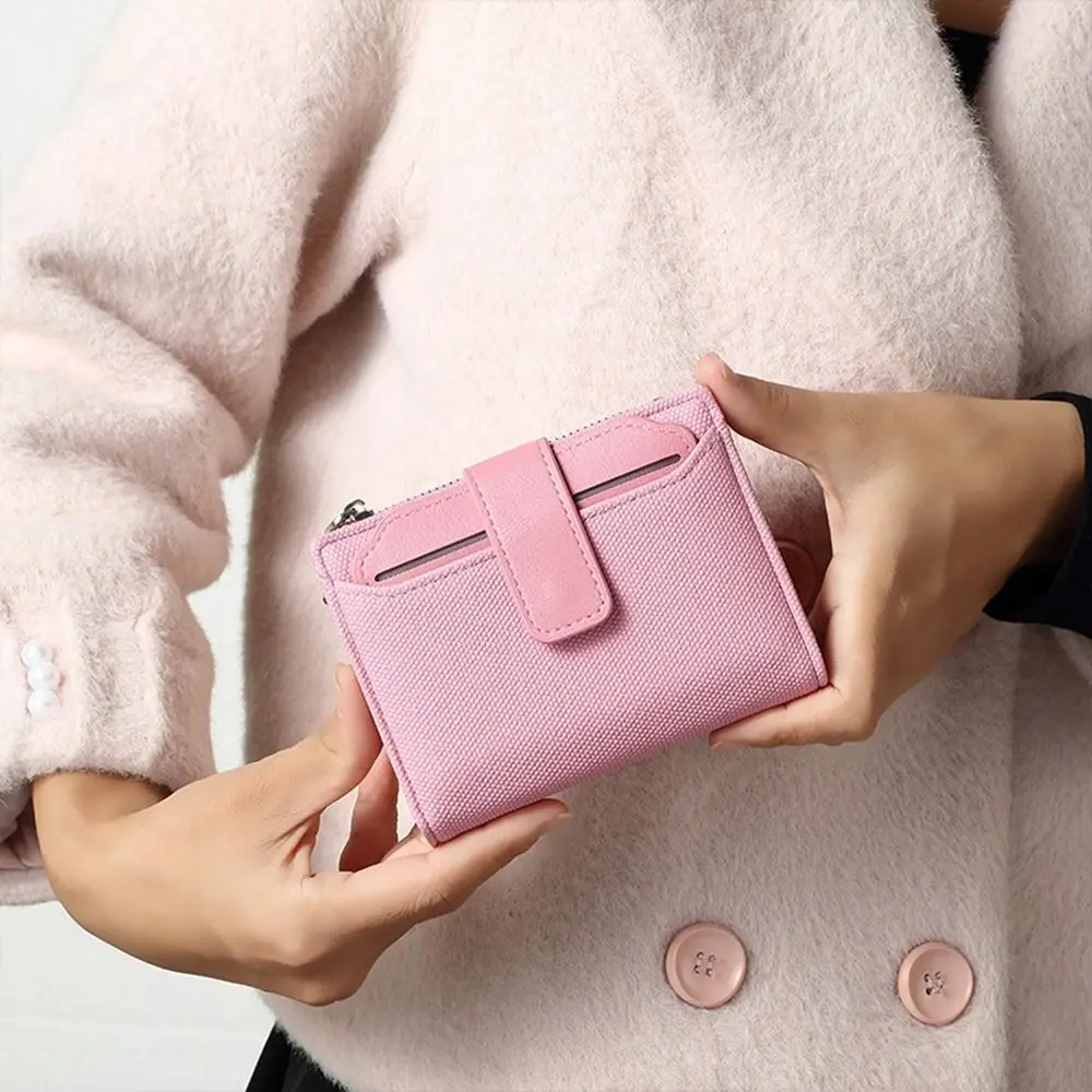 Fashionable Women\'s Folding Short Wallet High Quality PU Leather Zipper Coins Purses Solid Color Versatile Pouch Bag Card Holder