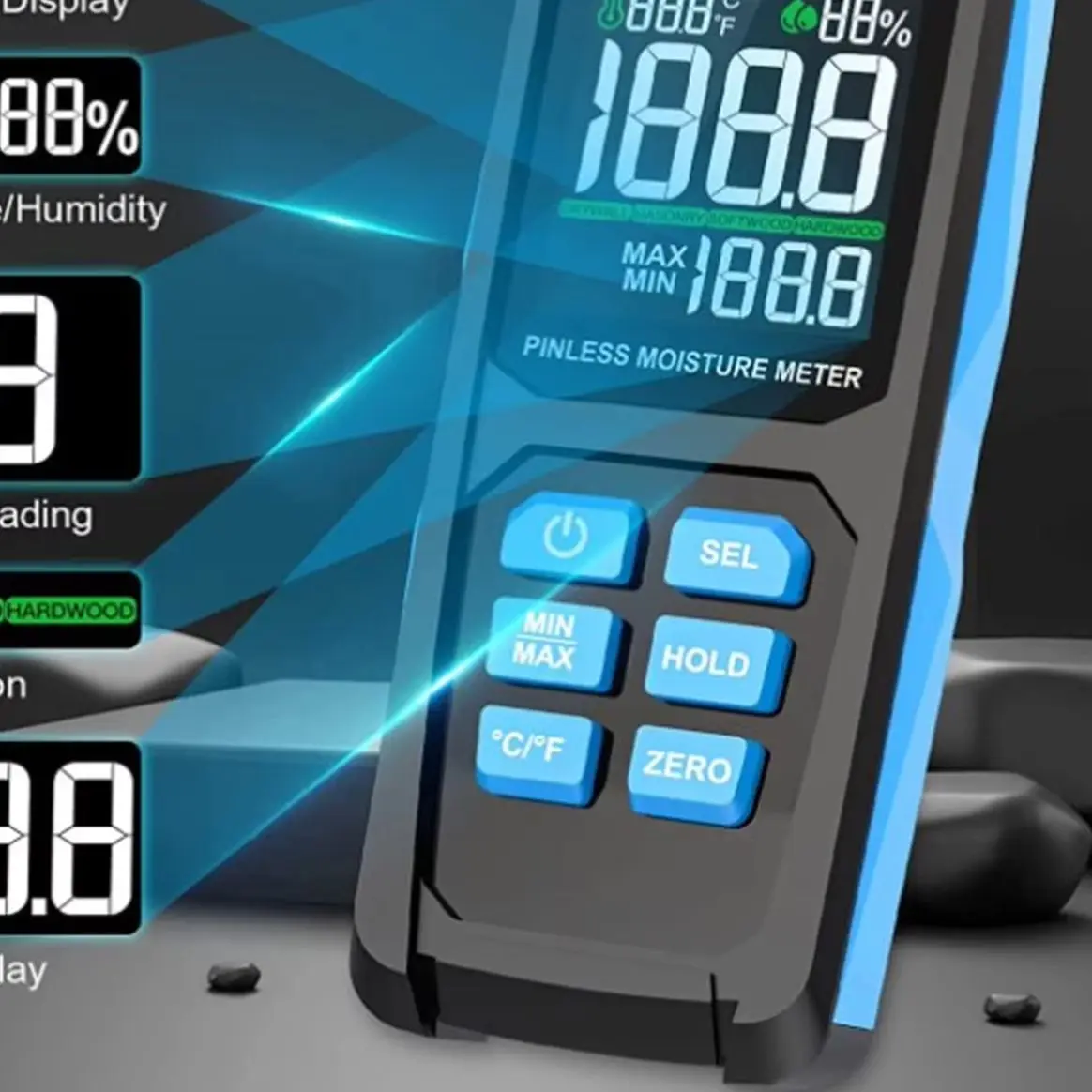 For Indoor Humidity Monitoring Needle-free Moisture Analyzer Non-invasive Moisture Measurement Tool Low-light Readable Display