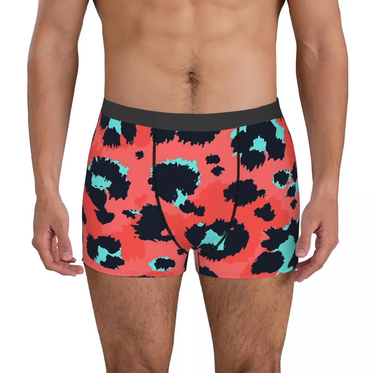 Leopardo avermelhado misturado com manchas de néon pele animal simulação cuecas de algodão calcinha homem cueca impressão shorts boxer briefs