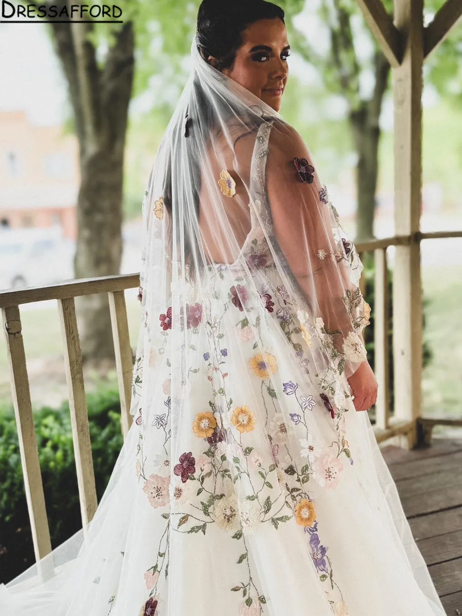 Flower Veil Long  Floral Wedding Veils