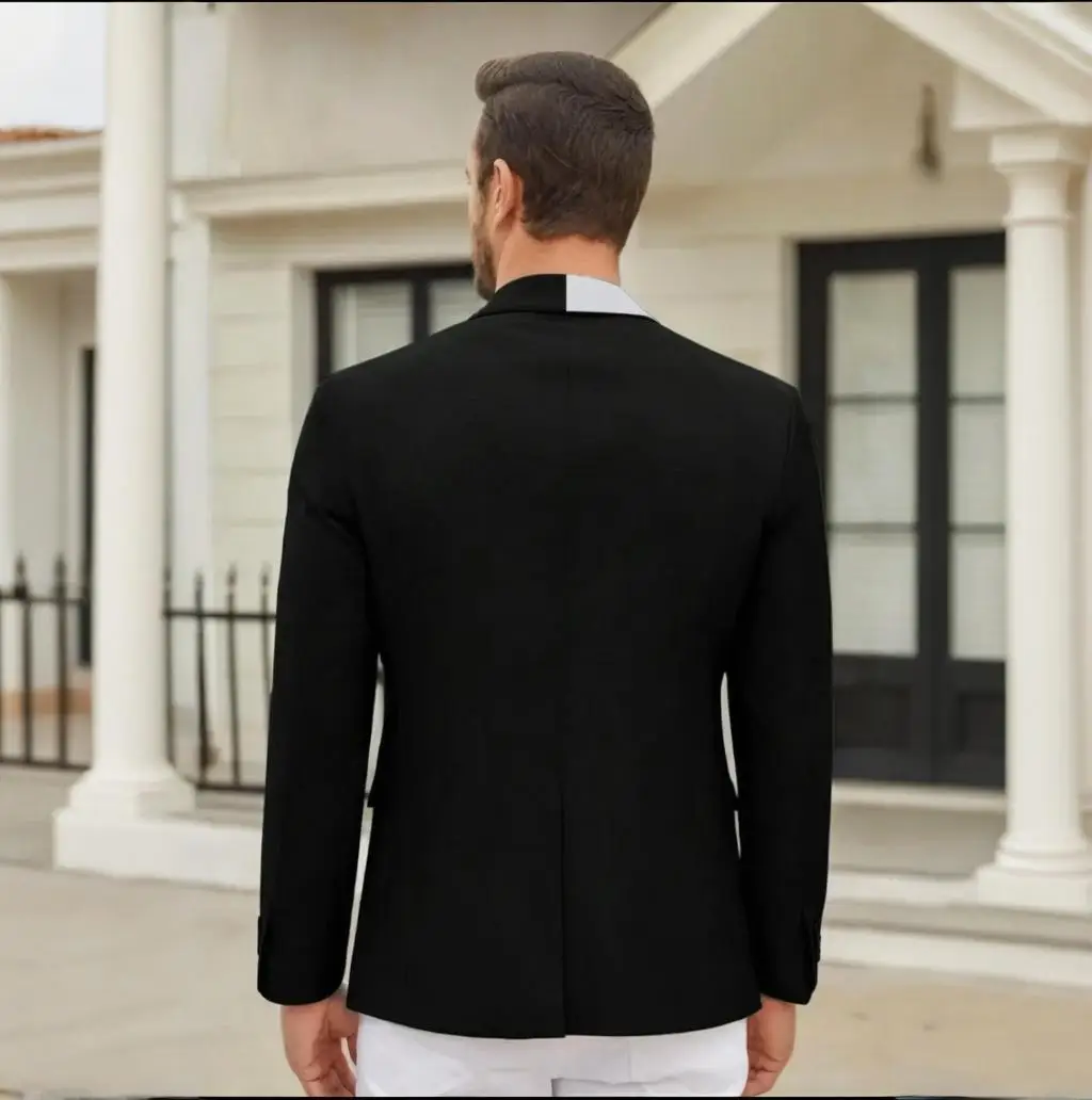 Men's Black and White Gradient Business Suit Jacket Spring and Autumn Long Sleeve Two-Button Multi-Pocket Fashion Suit Outdoor