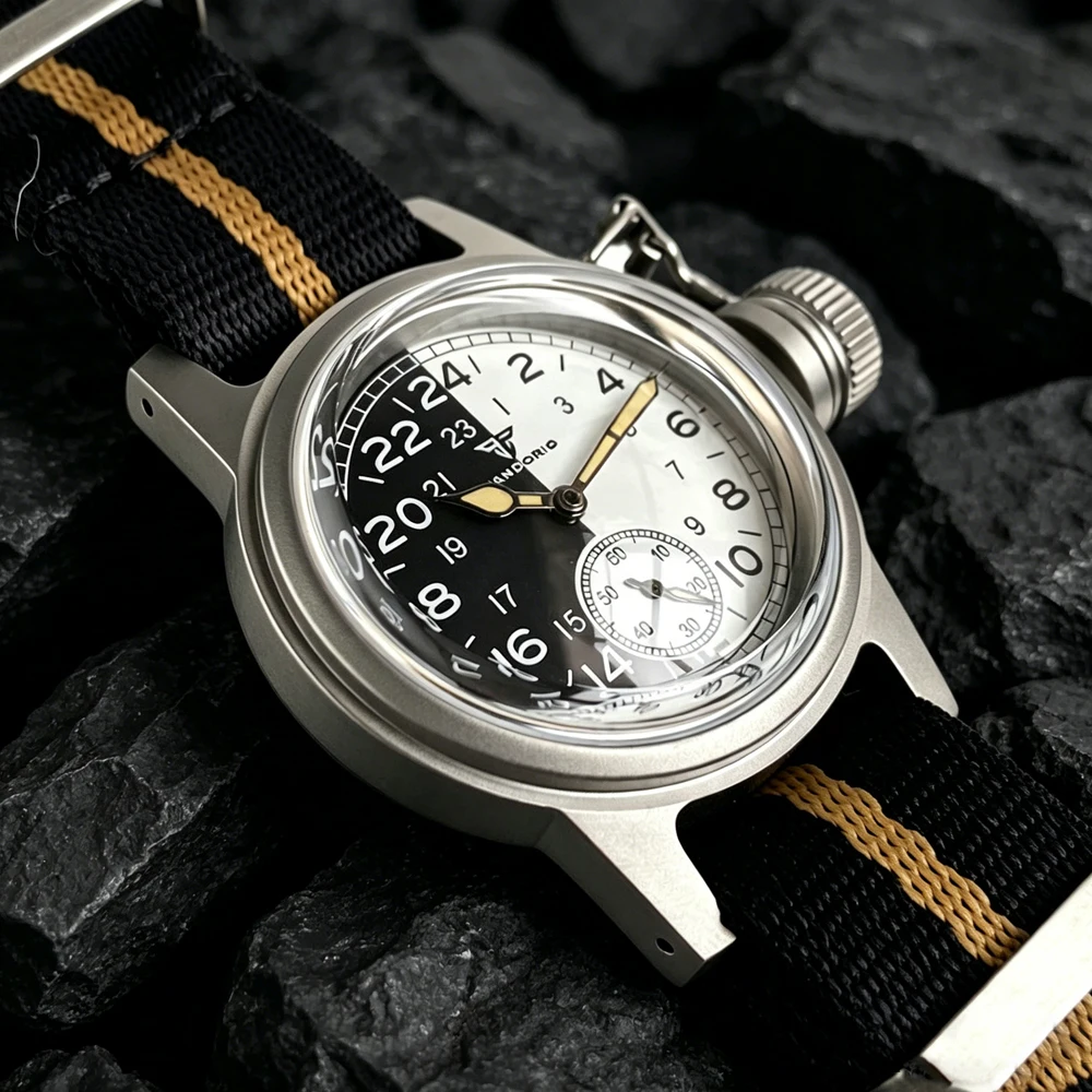 

Tandorio 36mm Diving Mechanical Retro Watch Black White ST1701 Automatic Frogman Sandblasted Military Field Wristwatch for Men