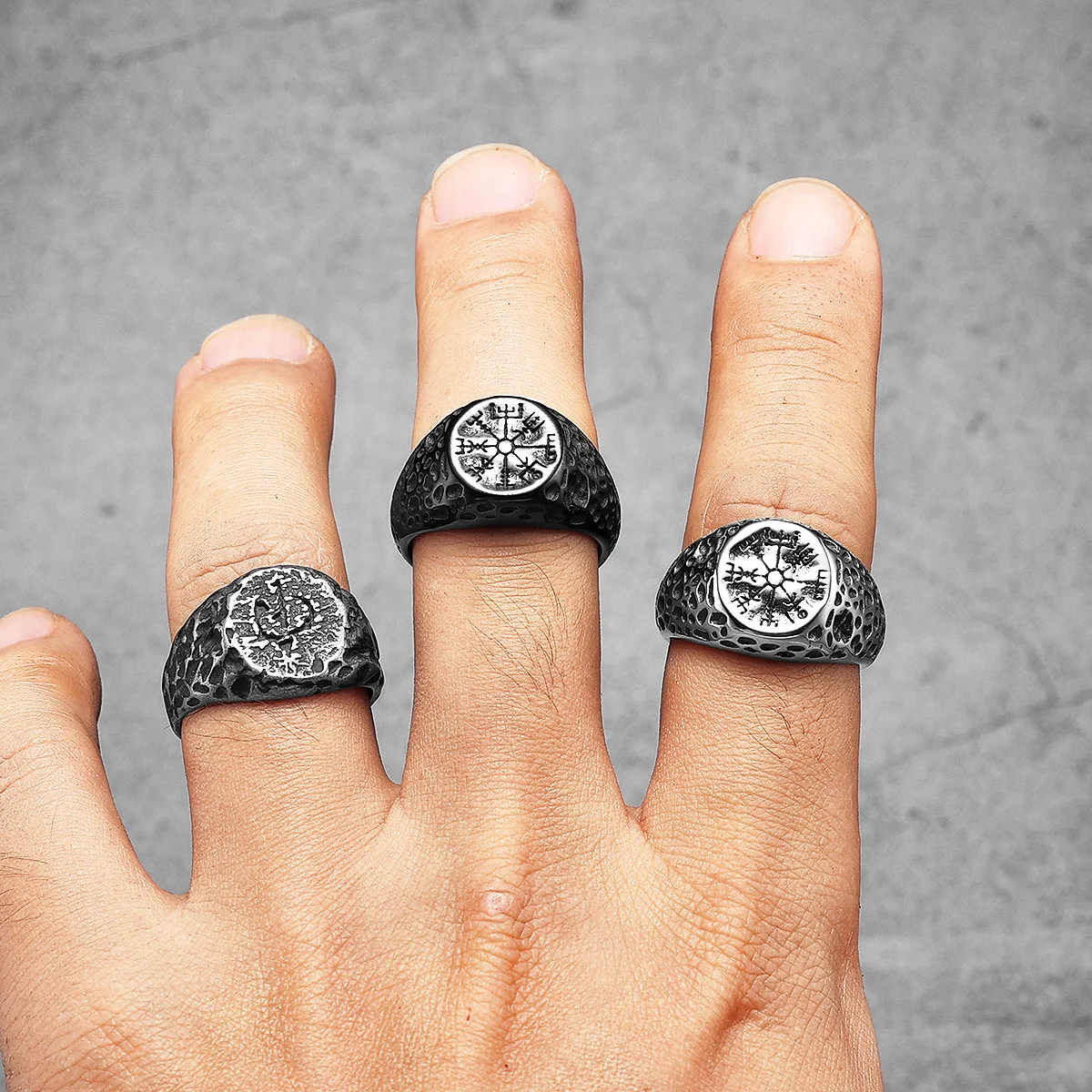 Vintage Black Damaged Crater Men Rings Stainless Steel Women Jewelry Vintage Punk Cool Stuff Fashion Accessories Gift Wholesale