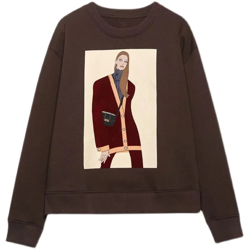 Moda menina imprão mole solto ajuste manga longa em torno do pescoço estilo de deslocamento inverno nova chegada roupas...