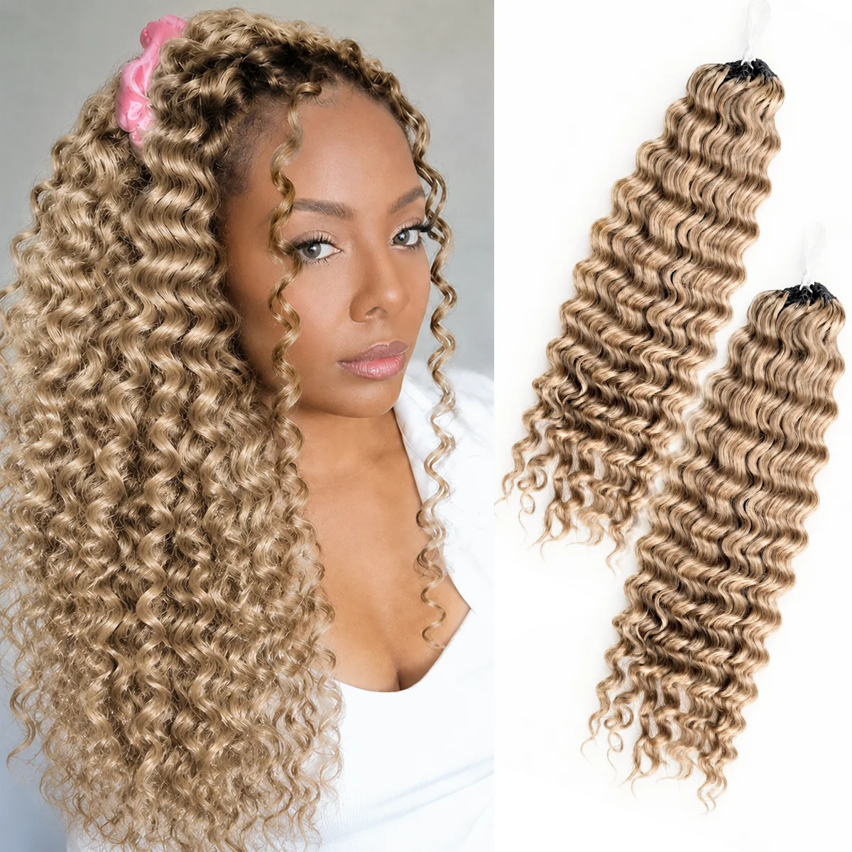 # Extensiones de Cabello Humano Ondulado Profundo Rubio Miel 27 Tonos, Pre-Separadas, con Nudos Milagrosos Invisibles, Trenzas de Cabello Humano sin Nudos, Cabello a Granel para Trenzar