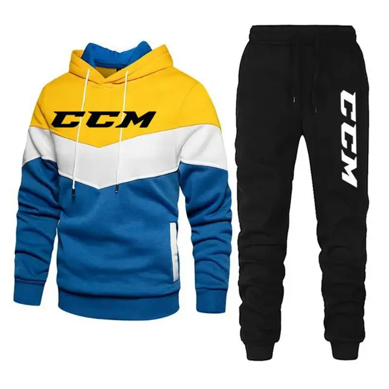 Outdoor CCM Men's Hooded 2-pcs Winter Pullover + Trousers Ski Sets Male Sports Hoodies Harajuku Suit Designer Casual Clothing