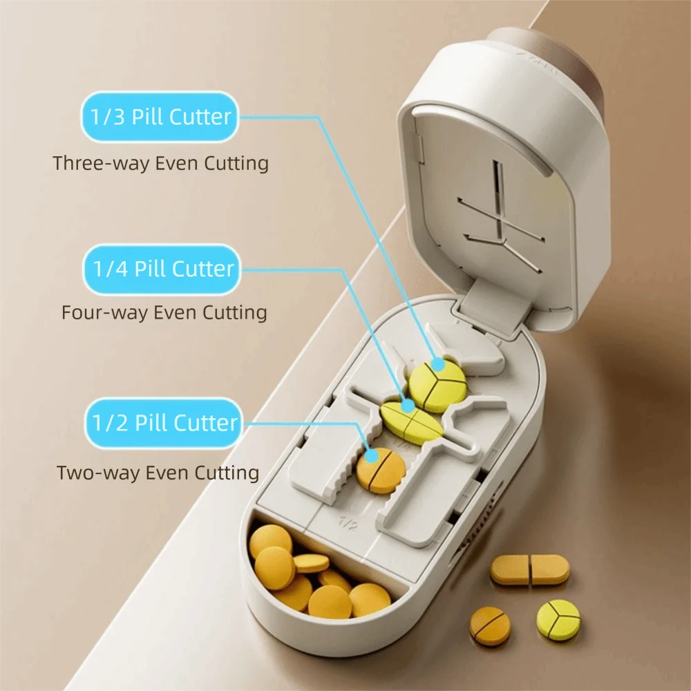 Dustproof Pill Cutter Adjustable Drug Tablet Divider Organizer Pill Splitter Hidden Blade Crusher Divider