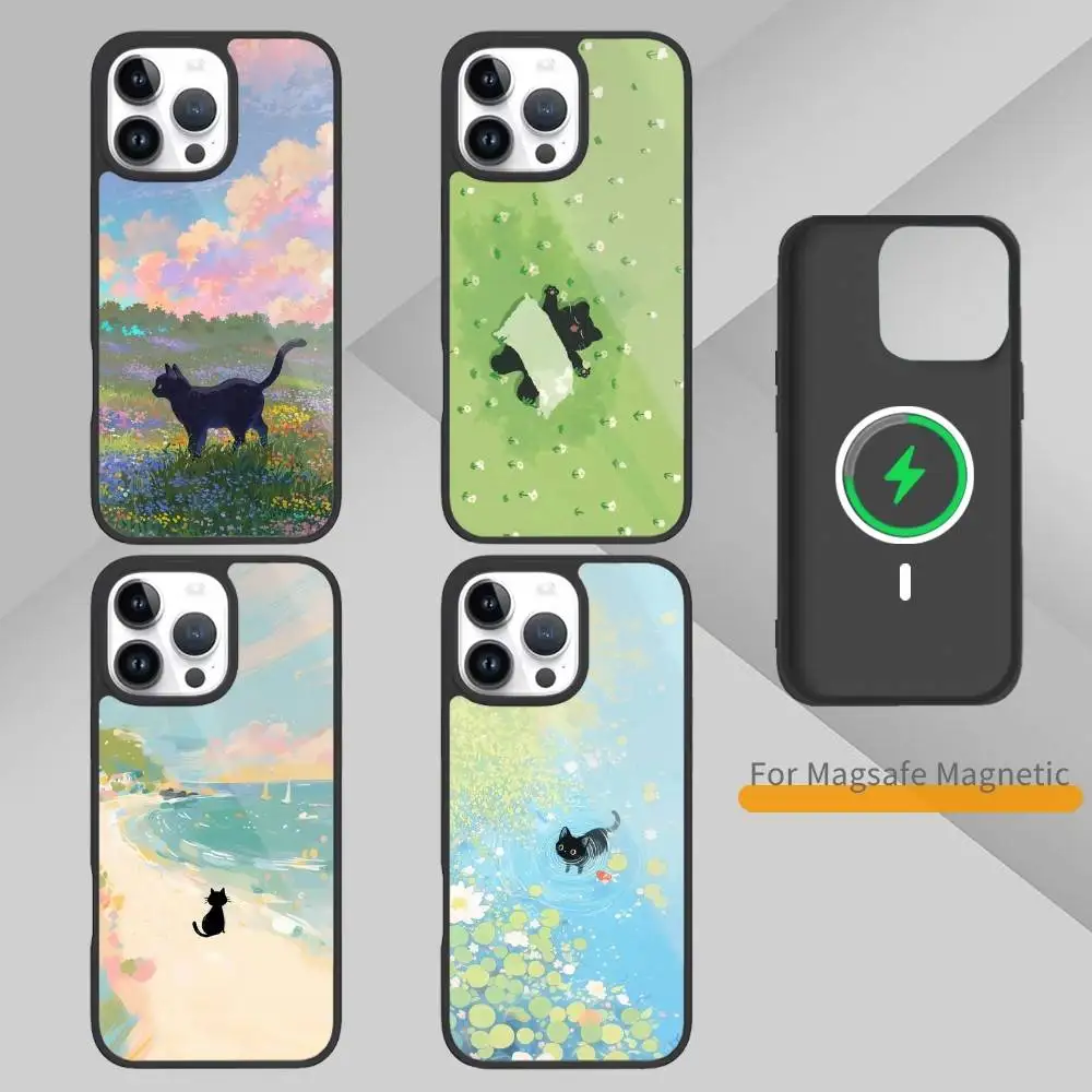 

Free Little S-Black C-Cat Phone Case For iPhone 17,16,15,14,13,Pro,Max,Plus,Magnetic For Magsafe Wireless Charging