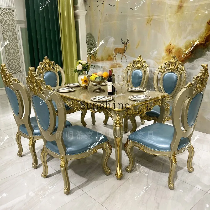European dining table and chair combination classical solid wood villa household small apartment dining table  FT