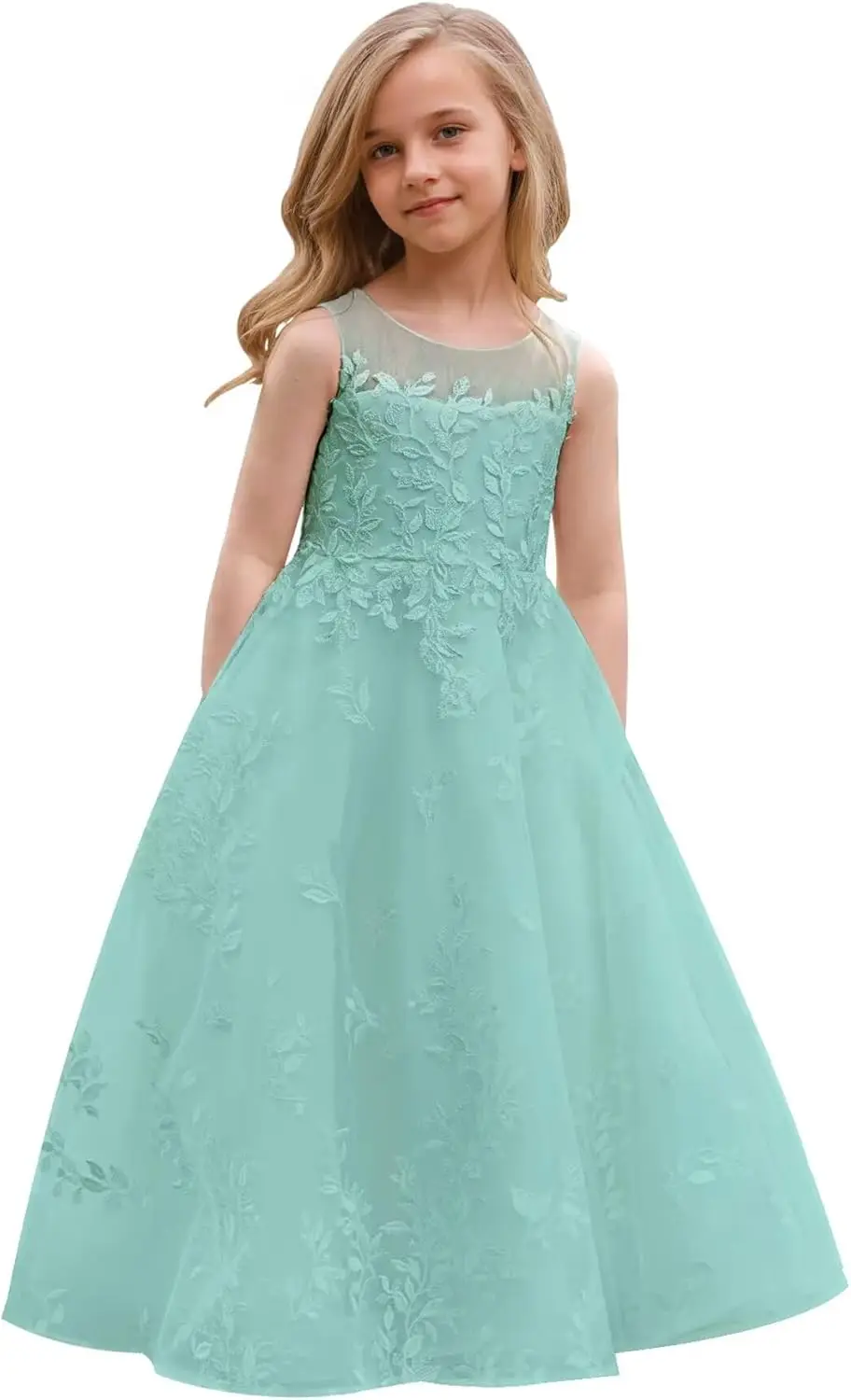 

Тюлевое платье для первого причастия, кружевные аппликации, платья с цветочным узором для девочек на свадьбу, пышное бальное платье для девочек