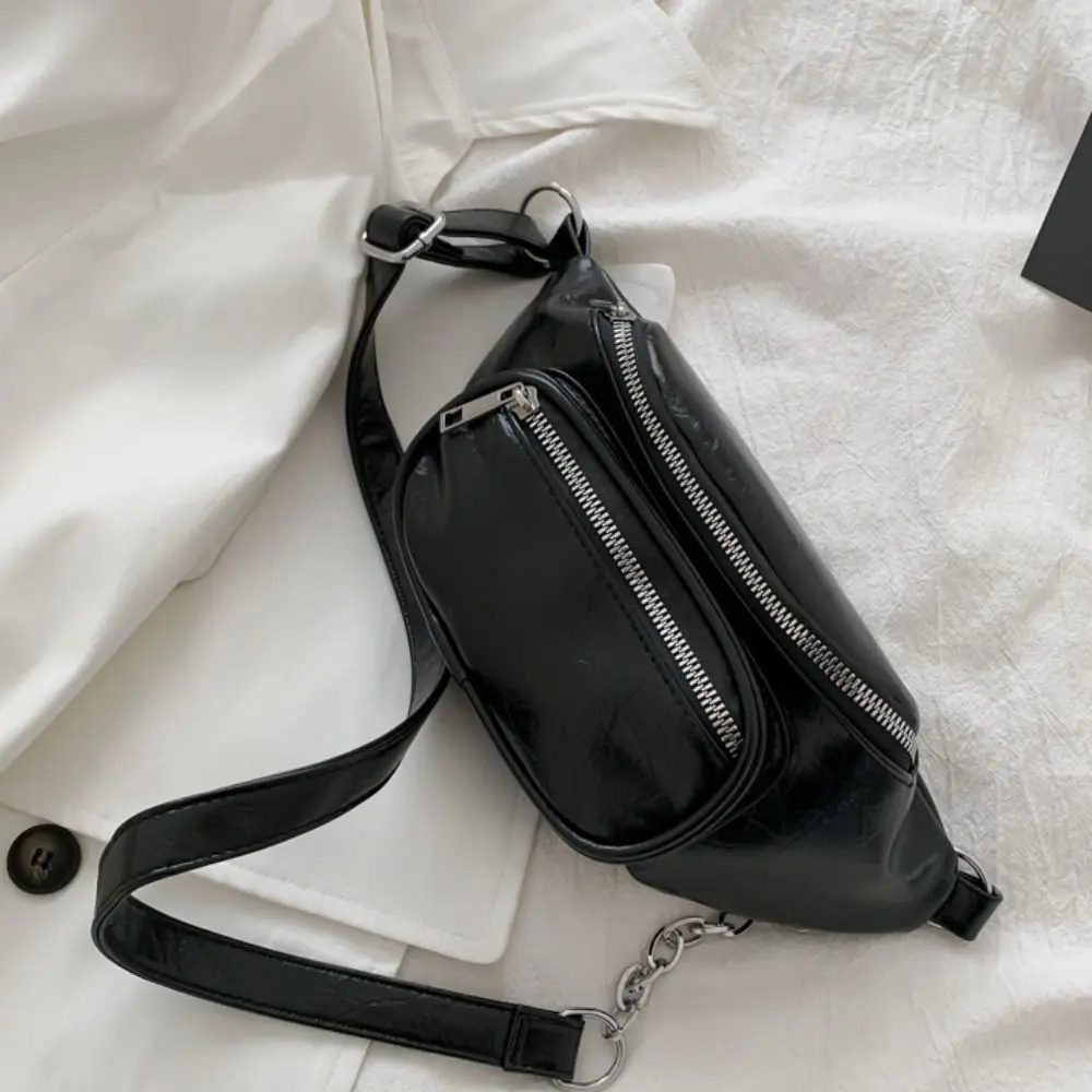 Fanny Packs PU Chest Bag PU Leather Korean Style Women Chest Crossbody Bag Solid Color Large Capcity Crossbody Waist Pack
