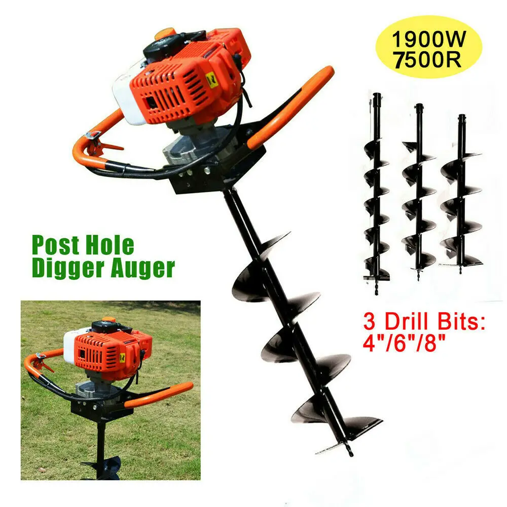 

52cc/71cc Power Engine Gasoline Gas Powered Post Digger Jiaolong+12" Extensions+4", 6" and 8" Drill Bit