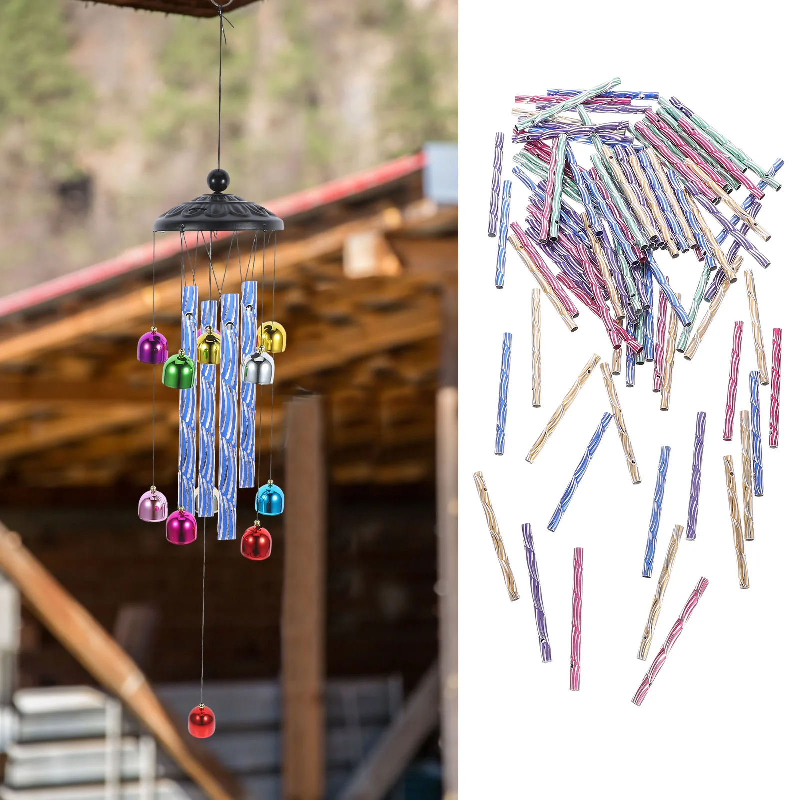 

100pcs Wind Chime Tubes DIY Metal Aluminum Oxide Parts Hanging Accessories Pink Green Blue Yellow Purple Sturdy Craft Supplies