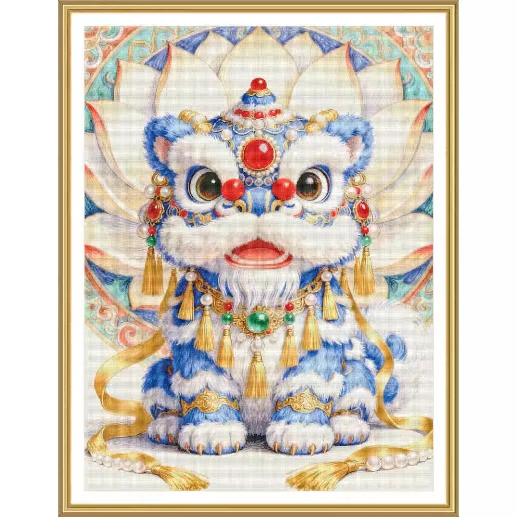 

ZZ8033- Blue Gold Lion Dance 14CT 16CT 18CT Printed On Canvas Cross Stitch DIY Set Needlework Embroidery 129 Colors
