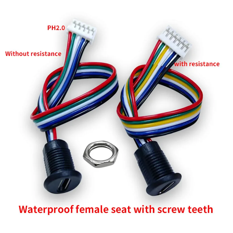 5 Pieces of Typec 5P Connector USB-C 6-Pin Waterproof Locking Nut PH2.0 Installation TPC Panel Welding Wire 24AWG Interface