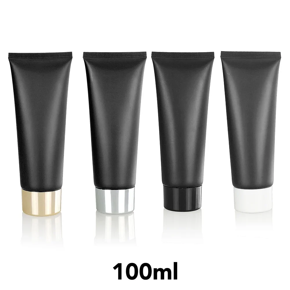 100g tubo macio recarregável 100ml vazio squeeze garrafa loção cosmética recipiente de creme para as mãos plástico preto fosco